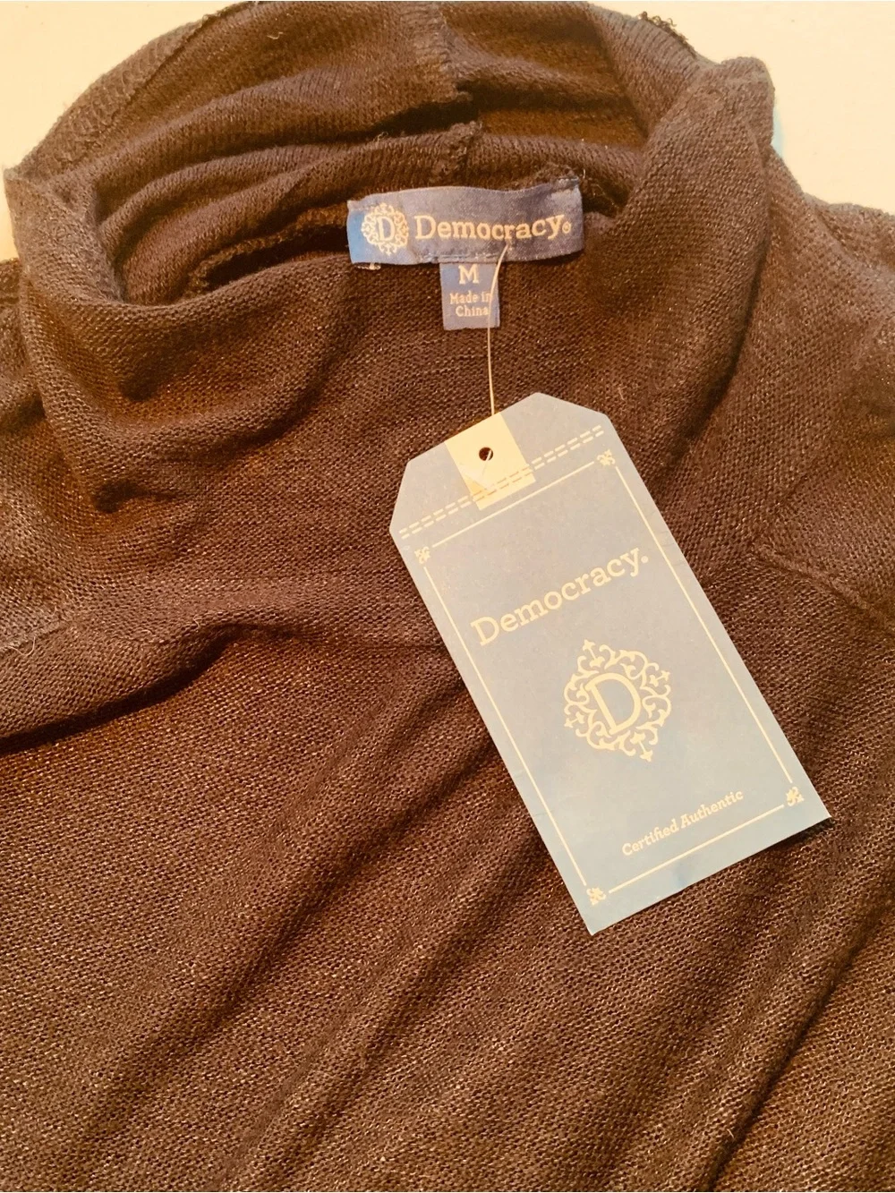 NWT Democracy Black Rayon Funnel Neck Knit Top size M